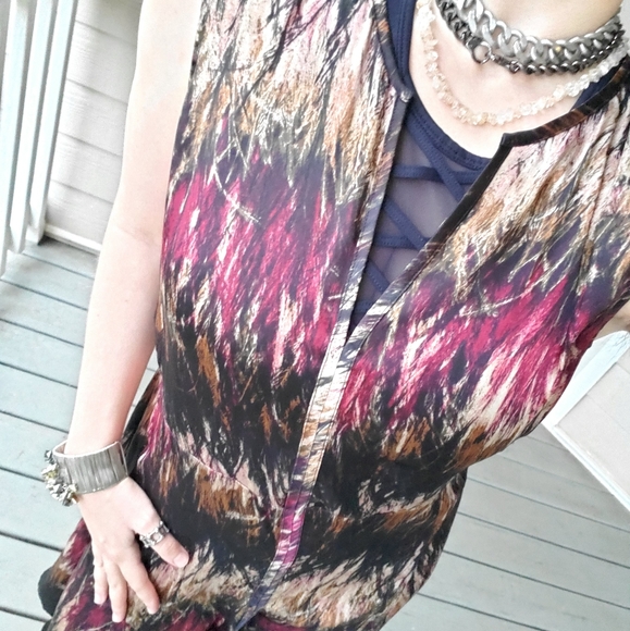 Kenneth Cole Boho Multicolored Satin V-neck Knee-length Casual Summer Dress - Picture 7 of 16